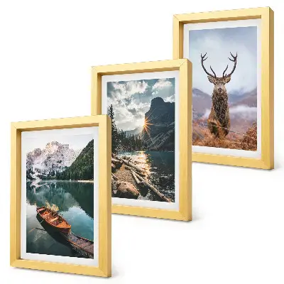 Juego de 3 cuadros decorativos con paisajes de lago de montaña, barco, puesta de sol y ciervos en la naturaleza