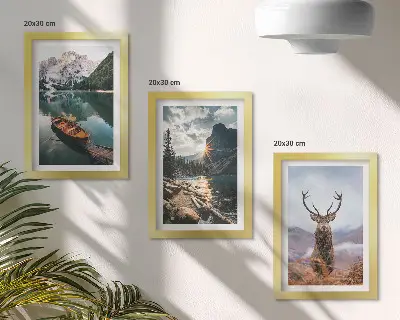 Juego de 3 cuadros decorativos con paisajes de lago de montaña, barco, puesta de sol y ciervos en la naturaleza