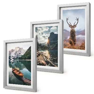 Juego de 3 cuadros decorativos con paisajes de lago de montaña, barco, puesta de sol y ciervos en la naturaleza