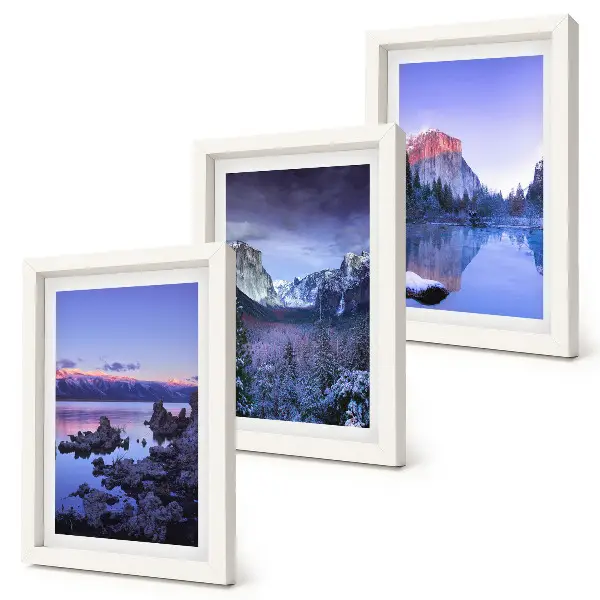 Juego de 3 cuadros decorativos paisajes de montaña al atardecer con vistas al agua