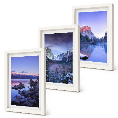 Juego de 3 cuadros decorativos Paisajes de montaña al atardecer, vistas al agua