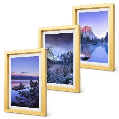 Juego de 3 cuadros decorativos paisajes de montaña al atardecer con vistas al agua