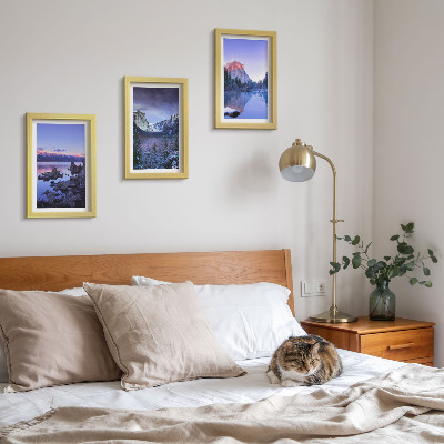 Juego de 3 cuadros decorativos Paisajes de montaña al atardecer, vistas al agua