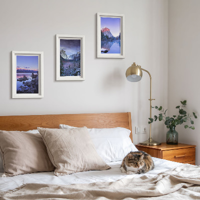 Juego de 3 cuadros decorativos Paisajes de montaña al atardecer, vistas al agua
