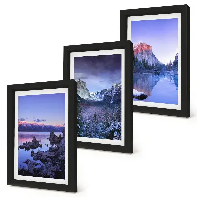 Juego de 3 cuadros decorativos paisajes de montaña al atardecer con vistas al agua