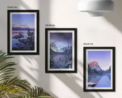 Juego de 3 cuadros decorativos paisajes de montaña al atardecer con vistas al agua