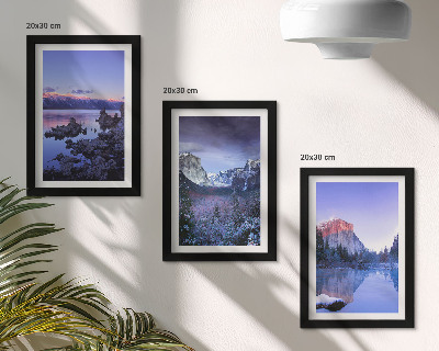 Juego de 3 cuadros decorativos Paisajes de montaña al atardecer, vistas al agua