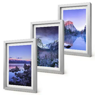 Juego de 3 cuadros decorativos paisajes de montaña al atardecer con vistas al agua