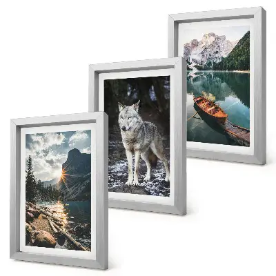 Juego de 3 cuadros decorativos con diseño de montañas, lagos y un lobo en un entorno natural