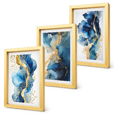 Tríptico enmarcado Diseños abstractos azules con delicados detalles.