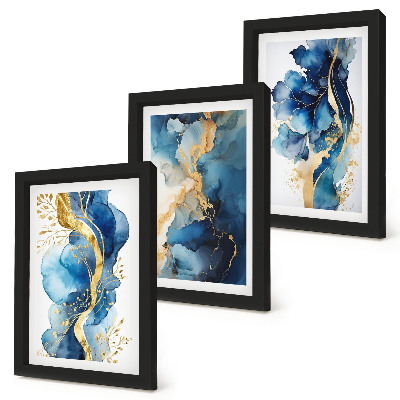 Tríptico enmarcado Diseños abstractos azules con delicados detalles.