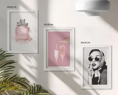 Juego de 3 cuadros decorativos con diseño de elegantes accesorios femeninos en tonos rosas