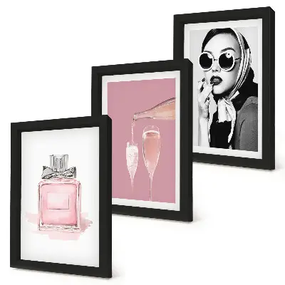 Juego de 3 cuadros decorativos con diseño de elegantes accesorios femeninos en tonos rosas