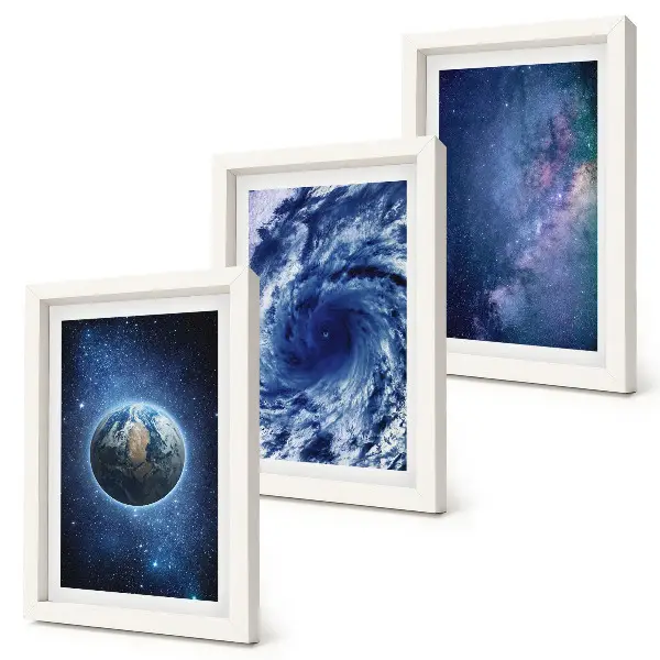 Juego de 3 cuadros decorativos de la Tierra en el espacio con tormenta y galaxia de estrellas