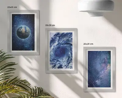 Juego de 3 cuadros decorativos de la Tierra en el espacio con tormenta y galaxia de estrellas