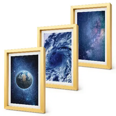 Juego de 3 cuadros decorativos de la Tierra en el espacio con tormenta y galaxia de estrellas