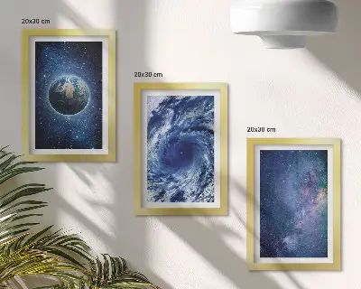 Juego de 3 cuadros decorativos de la Tierra en el espacio con tormenta y galaxia de estrellas