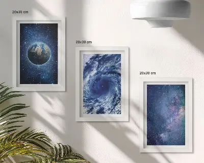 Juego de 3 cuadros decorativos de la Tierra en el espacio con tormenta y galaxia de estrellas