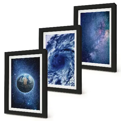 Juego de 3 cuadros decorativos de la Tierra en el espacio con tormenta y galaxia de estrellas