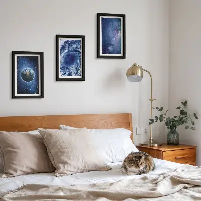 Juego de 3 cuadros decorativos de la Tierra en el espacio con tormenta y galaxia de estrellas