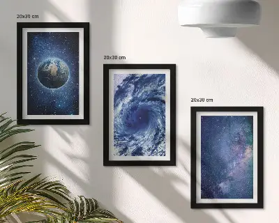 Juego de 3 cuadros decorativos de la Tierra en el espacio con tormenta y galaxia de estrellas