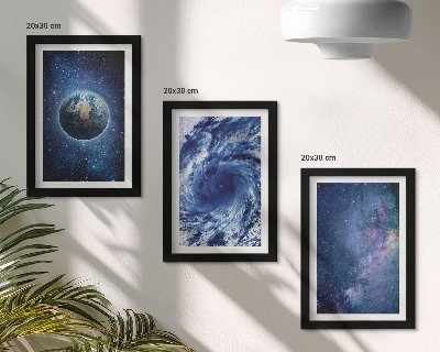 Juego de 3 cuadros decorativos La Tierra en el espacio, tormenta y galaxia de estrellas