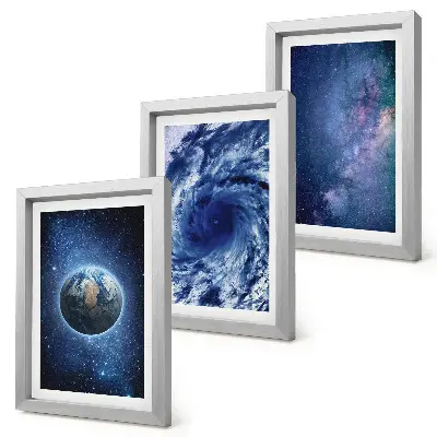 Juego de 3 cuadros decorativos de la Tierra en el espacio con tormenta y galaxia de estrellas