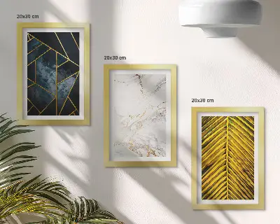 Tríptico enmarcado con diseños geométricos modernos y motivos vegetales naturales