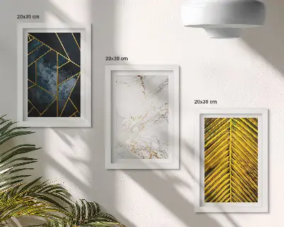 Tríptico enmarcado con diseños geométricos modernos y motivos vegetales naturales