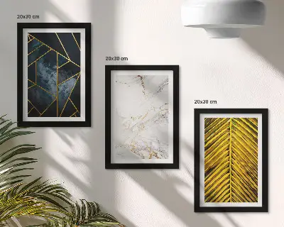 Tríptico enmarcado con diseños geométricos modernos y motivos vegetales naturales