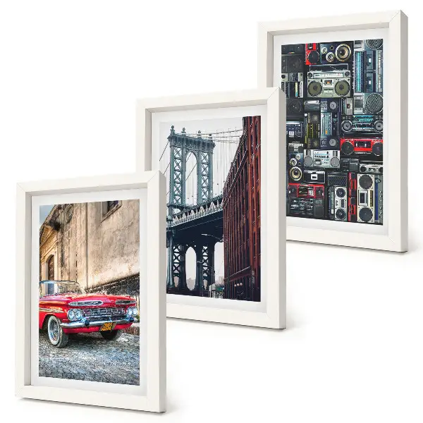 Juego de 3 cuadros decorativos con diseño de coche antiguo cerca del puente de Brooklyn y equipo de audio retro