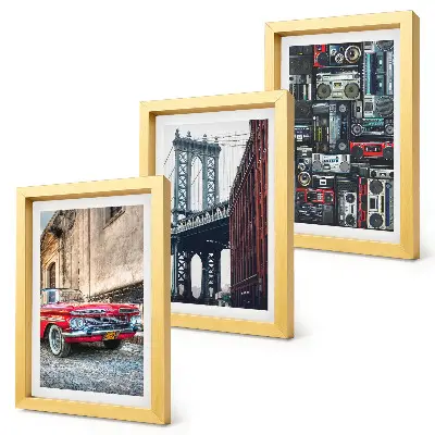 Juego de 3 cuadros decorativos con diseño de coche antiguo cerca del puente de Brooklyn y equipo de audio retro
