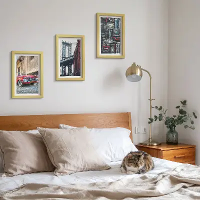 Juego de 3 cuadros decorativos con diseño de coche antiguo cerca del puente de Brooklyn y equipo de audio retro