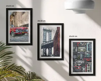 Juego de 3 cuadros decorativos con diseño de coche antiguo cerca del puente de Brooklyn y equipo de audio retro