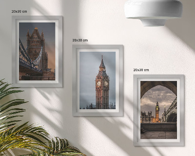 Juego de 3 cuadros decorativos Vistas de Londres con el puente y el Big Ben.