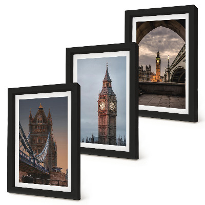 Juego de 3 cuadros decorativos Vistas de Londres con el puente y el Big Ben.