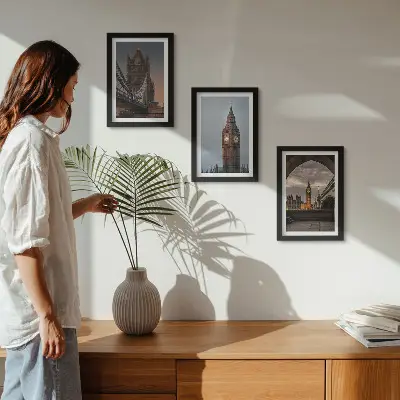 Juego de 3 cuadros decorativos con vistas de Londres, el puente y el Big Ben