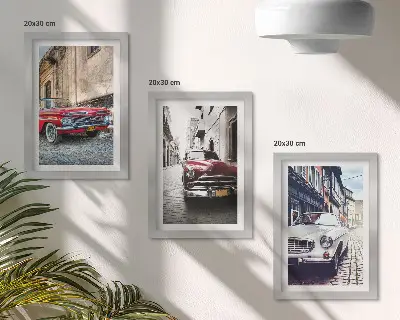 Juego de 3 cuadros decorativos con diseño de autos clásicos en calles de la ciudad en diferentes colores