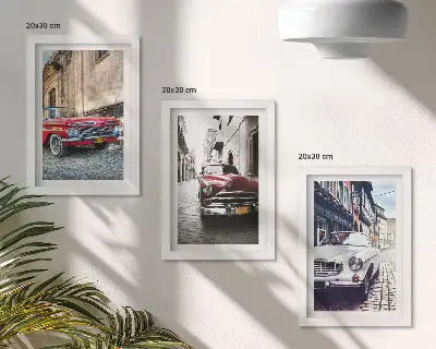 Juego de 3 cuadros decorativos con diseño de autos clásicos en calles de la ciudad en diferentes colores