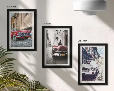 Juego de 3 cuadros decorativos con diseño de autos clásicos en calles de la ciudad en diferentes colores