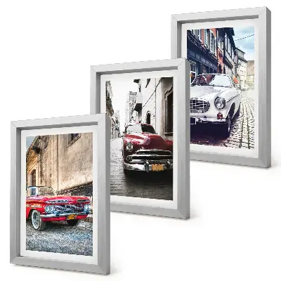 Juego de 3 cuadros decorativos con diseño de autos clásicos en calles de la ciudad en diferentes colores