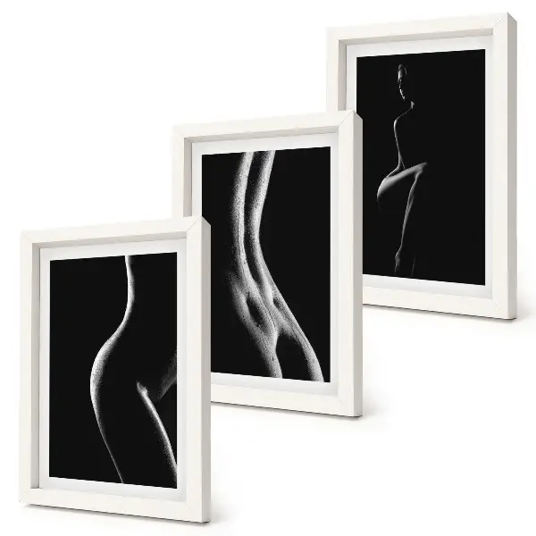 Juego de 3 cuadros decorativos de siluetas femeninas eróticas en blanco y negro
