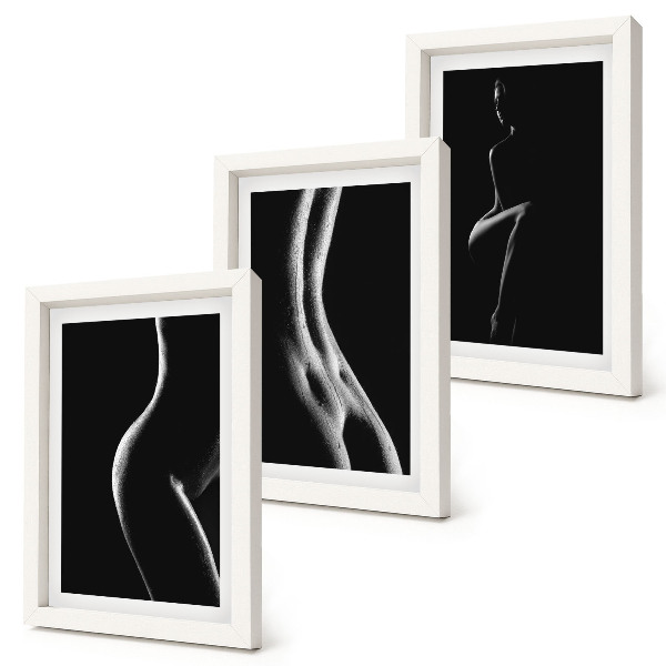 Juego de 3 cuadros decorativos Siluetas femeninas eróticas en blanco y negro
