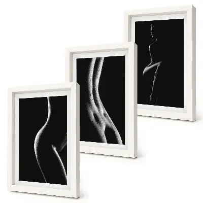 Juego de 3 cuadros decorativos de siluetas femeninas eróticas en blanco y negro
