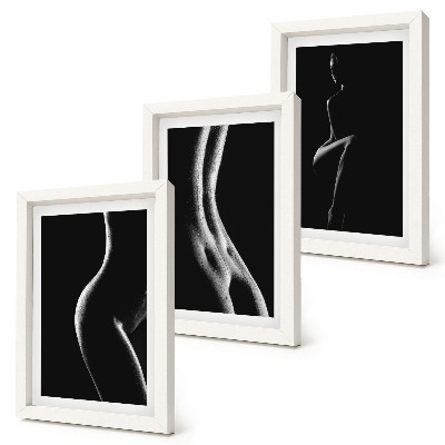Juego de 3 cuadros decorativos Siluetas femeninas eróticas en blanco y negro