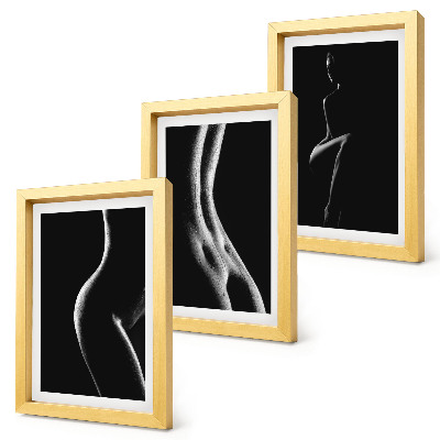 Juego de 3 cuadros decorativos Siluetas femeninas eróticas en blanco y negro