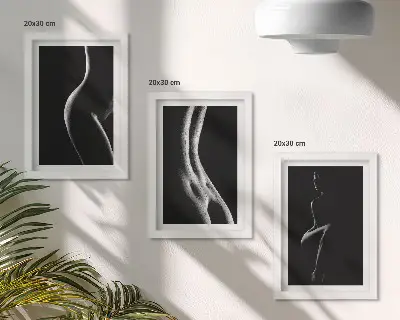 Juego de 3 cuadros decorativos de siluetas femeninas eróticas en blanco y negro