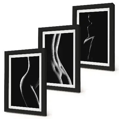 Juego de 3 cuadros decorativos de siluetas femeninas eróticas en blanco y negro