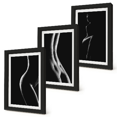 Juego de 3 cuadros decorativos Siluetas femeninas eróticas en blanco y negro