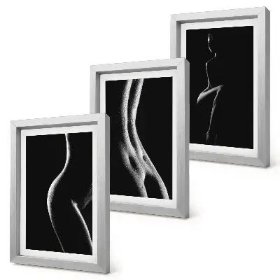 Juego de 3 cuadros decorativos de siluetas femeninas eróticas en blanco y negro